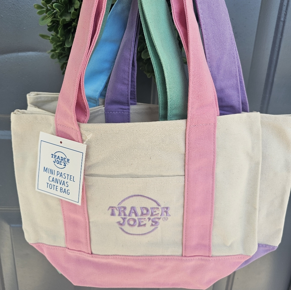 Trader Joes Pastel Canvas Tote Bags (Choose 1)